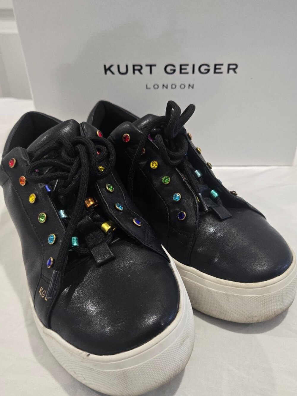 Kurt Geiger Black Liviah Rainbow Sneakers Chunky Trainers 8.5 EUR 39